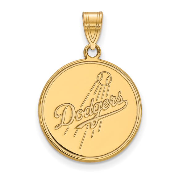 14k Gold MLB LogoArt Los Angeles Dodgers Script with Baseball Large Disc Pendant - Picture 1 of 2